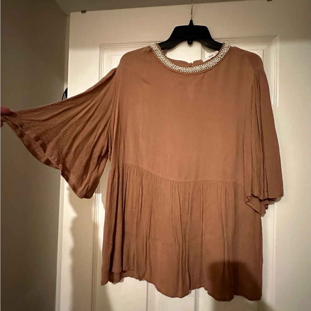 Mango brown blouse with pearls